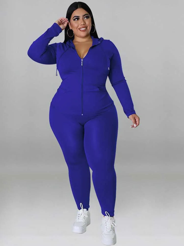 Plus Size Women 2 Piece Set Outfit Stretchy Hoode and Pant Trouser Suits New in Matching Sets Fall Workout Outfits Tracksuit - Matrix-studios.com