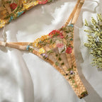 2-Piece Embroidery Lingerie Set Sexy Floral Sheer Wireless Bra Boho Bra Panty Set - Matrix-studios.com