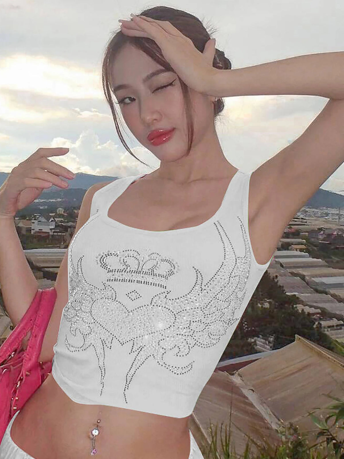 Dulzura Women Fashion Y2K Streetwear Party Club Pink Crop Tank Tops Camis 2024 Autumn Clothes Wholesale Items For Business T3211 - Matrix-studios.com