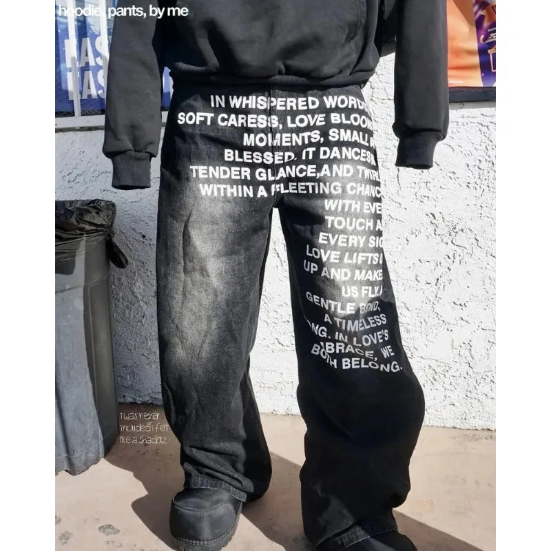 Deeptown Vintage Letter Print Women Man Jeans Y2k Harajuku Washed Wide Leg American Style Denim Pants Baggy Hip Hop Streetwear - Matrix-studios.com