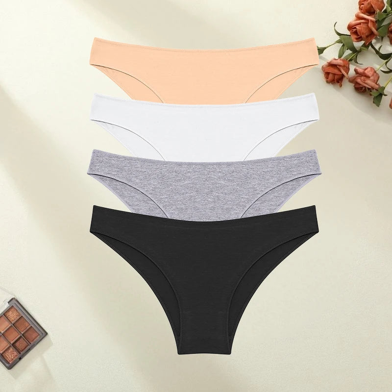 4PCS/SET Seamless Cotton Panties Women Sexy Low Waist Briefs Solid Color Breathable Female Underwear Soft  Comfortable Intimates - Matrix Studios