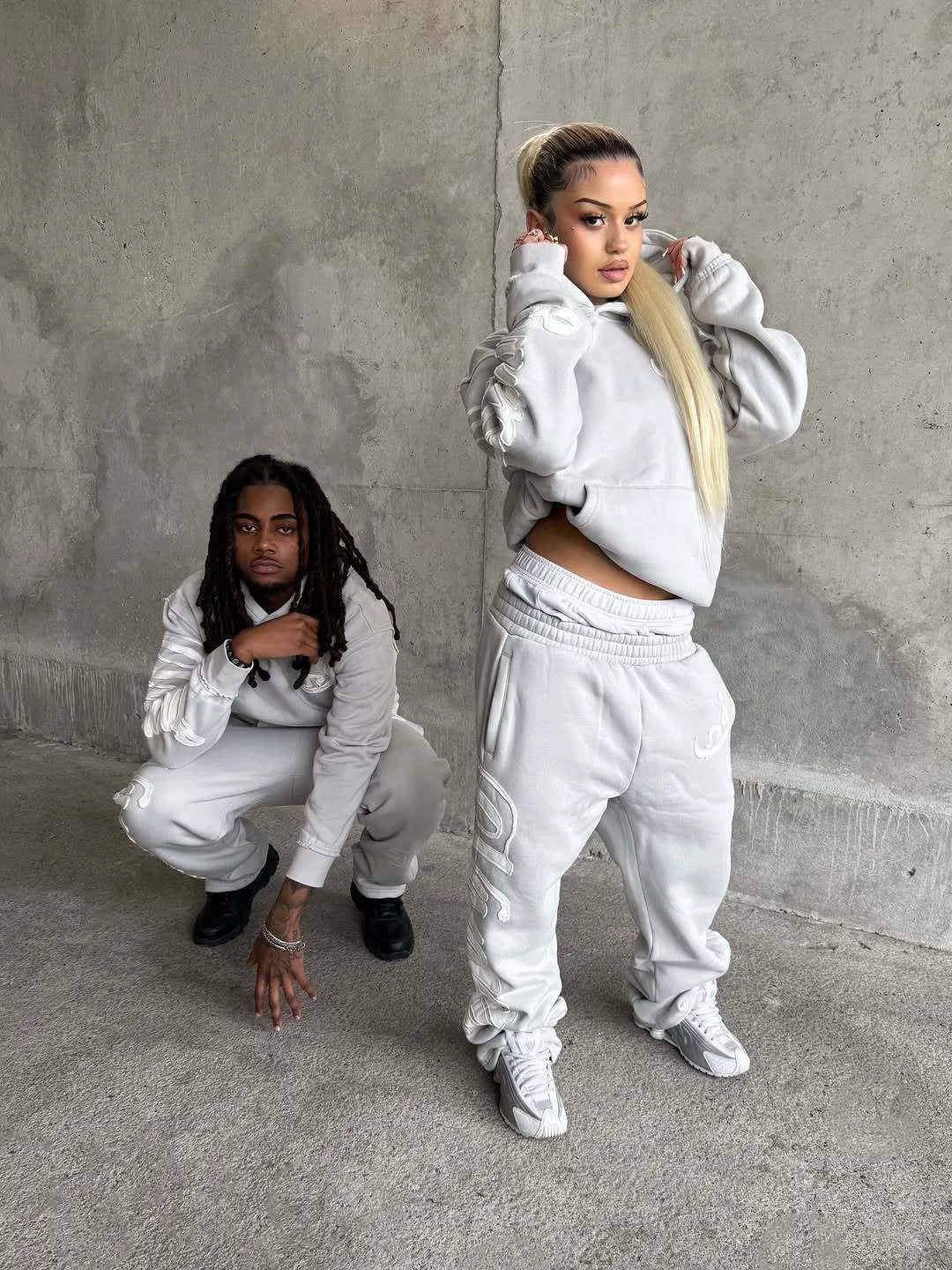 2026 New Year Street Trend Splicing Men's and Women's Set New Hooded Sportswear Casual Straight Pants Y2K