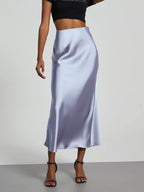 21 Colors New 2026 Women's Elegant High Waist Satin Long Skirts Female Summer Solid Color Faldas - Matrix-studios.com