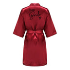 Wedding Party Team Bride Robe With Black Letters Kimono Satin Pajamas Bridesmaid Bathrobe SP003 - Matrix-studios.com
