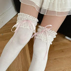 Lolita Over Knee-high Socks Cotton Sweet Lace Bow Ribbon Kawaii Calf-length Socks Thigh-high Stockings JK Cosplay Accessories - Matrix Studios