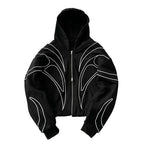 Street Retro Fashion Clothing Striped Embroidered Black Double Zipper Hoodie American Hip-hop Punk Oversized Sweatshirt Women - Matrix Studios