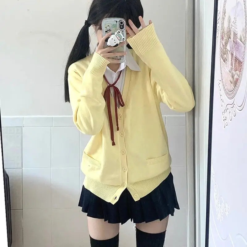 Original anime yellow jk uniform sweater 2025 new autumn and winter Japanese knitted cardigan college style jacket women's top - Matrix Studios