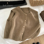 Women Sweater Vest Gold Button Up Waistcoat Soft Knitted Sleeveless Cardigan Jacket Top Fall Winter Korean Ladies Chic Outfit - Matrix Studios