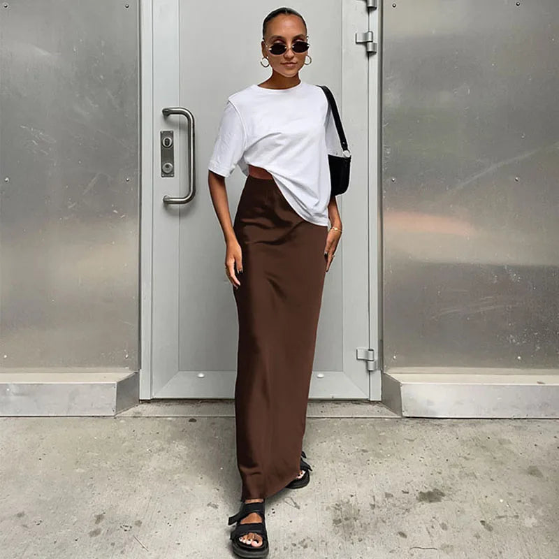 Elegant Satin Black Trumpet Skirts Fashion Slim High Waist Skirts Women Female Solid Office Long Skirt Spring Summer - Matrix-studios.com