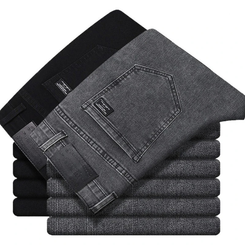 Men's New Stretch Straight Jeans Business Versatile Trendy Youth Casual Regular Long Pants for Spring Autumn Male Denim Trousers - Matrix Studios