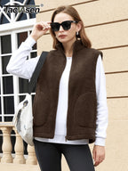 TACVASEN Polar Fleece Vests Women Fall Winter Lightweight Stand Collar Waistcoats Warm Soft 4 Pockets Sleeveless Outwear Jackets - Matrix Studios