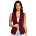 Womens Sequin Vest Lapel Sparkly Cosutme Sleeveless Vests Nightclub Jazz Dance Party Dressy Tops Rave Music Festival Waistcoat - Matrix Studios
