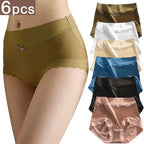6pcs Women's Seamless Luxury Satin Briefs Mid-Waist Ruffle Mulberry Silk Butt-Lifting Panties Skin-Friendly Crotch, Sexy, Stretchy UnderWear for Women Plus Size - Matrix Studios