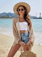 Openwork Open Front Longline Cover Up Crochet Knit Cardigan Sweater for Women Summer Vacation Beach Outfit - Matrix Studios