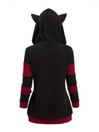 2024 European and American fashion women's new thick cat ears in autumn and winter long color matching hooded sweater coat - Matrix Studios
