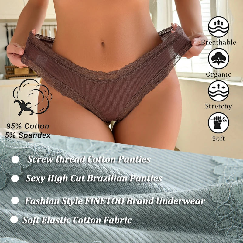 3PCS/Set Women Sexy Lace Panties Cotton Seamless Brazilian Panties Female Sexy Low Rise Soft Underwear G-String Lingerie S-XL - Matrix Studios