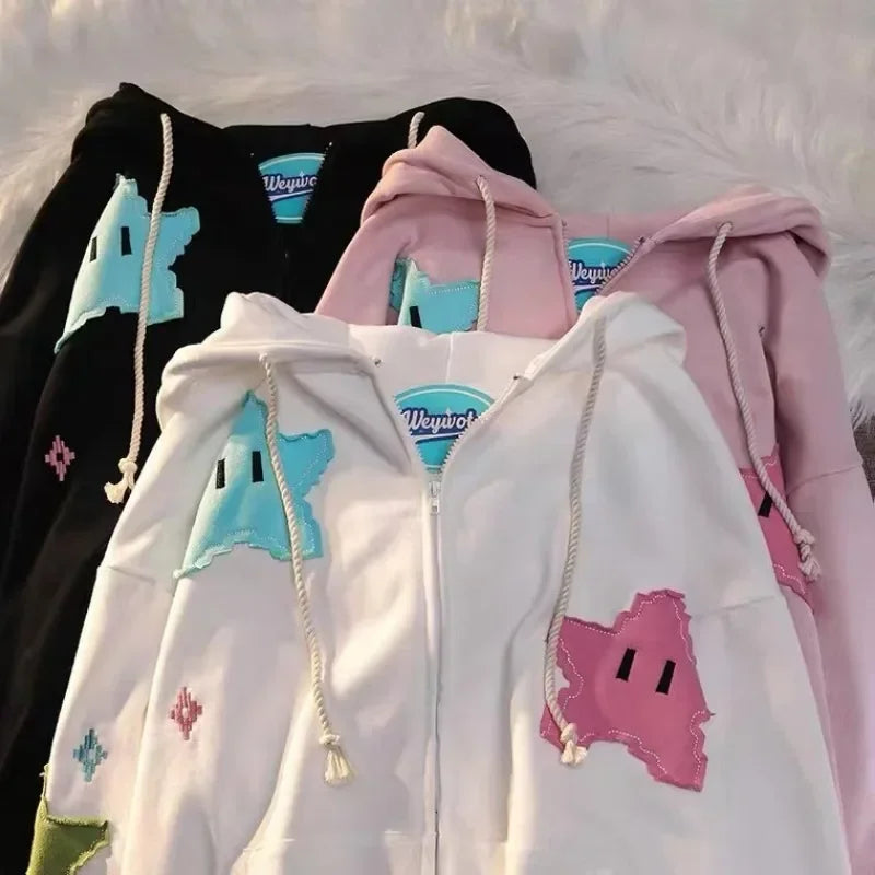 Y2K Oversized Coat Men's Personality Print Women's Hoodie Fashion Punk Harajuku Couple Zip Up Hoodie Tops Kawaii Clothes - Matrix Studios