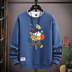 Spring Men's Sweatshirt Japan Cartoon Cats Printed Long Sleeve T-shirt Fashion Men's Clothing Khaki O Neck Harajuku Top 2024 New - Matrix Studios