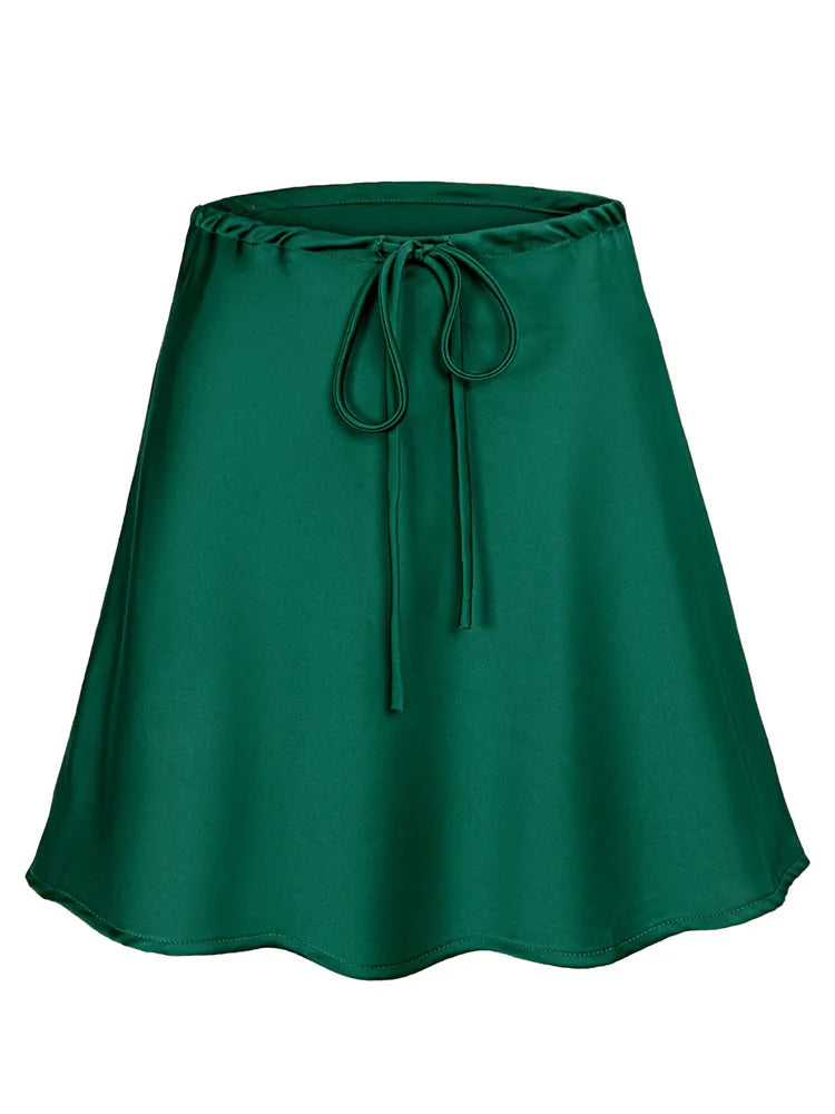 Satin Mini Skirts Women Summer Beige Silk Short Skirt For Woman Drawstring High Waist Black Satin Skirt A Line Women Short 2026 - Matrix-studios.com