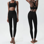 Women Solid Color Gym Suit Two Pieces Fitness Yoga Set Super Streth Slim Fit Running Sportswear Breathable Workout Clothes - Matrix-studios.com