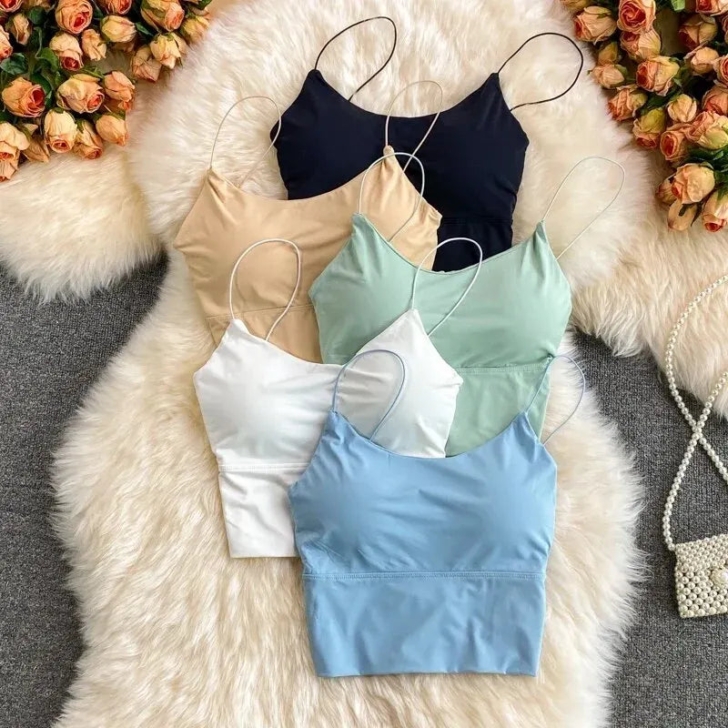 1pc Women Sexy Solid Color Camisole Ice Silk Tube Seamless Sports Tank Top Wireless Underwear Padded Bra Bralette Vest - Matrix-studios.com