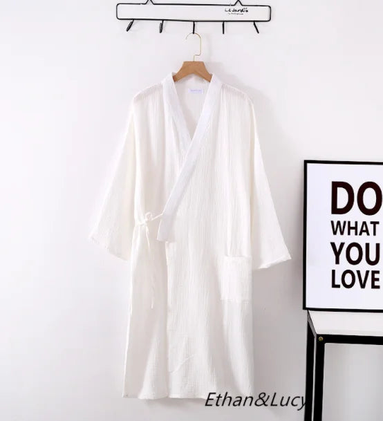New Spring And Autumn Japanese Kimono Robe Couple Cotton Crepe Bathrobe Men And Women Kimono Robe Robes For Women Sleepwear - Matrix-studios.com