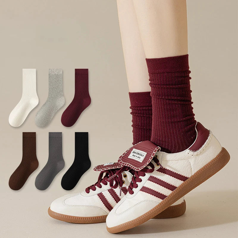 1pair Women's Ankola Red Socks Autumn Winter Knitting Solid Color Japanese Middle Tube Stockings Middle Tube Socks - Matrix Studios