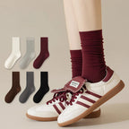 1pair Women's Ankola Red Socks Autumn Winter Knitting Solid Color Japanese Middle Tube Stockings Middle Tube Socks - Matrix Studios
