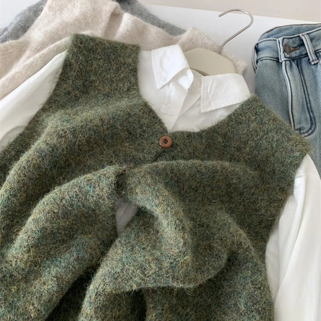 Retro Two-button New Knitted Vest for Women in Spring and Autumn Sleeveless Slit Sweater Vest - Matrix Studios