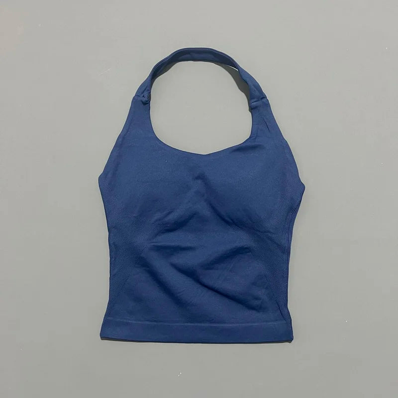 HISTELLO Sports Halter Top Seamless Longline Strappy Gym Tank Top Women Yoga Clothing Workout Fitness Sportswear Pilates Vest - Matrix-studios.com