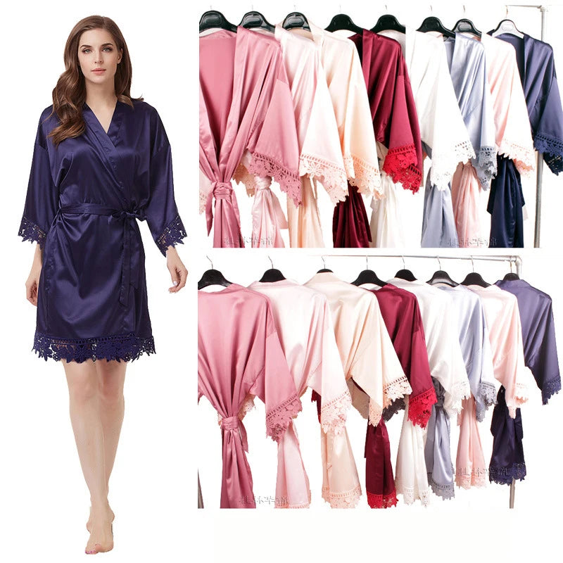 Bride Bridesmaid Lace Silky Satin Loungewear Monring robe  A9007 - Matrix-studios.com