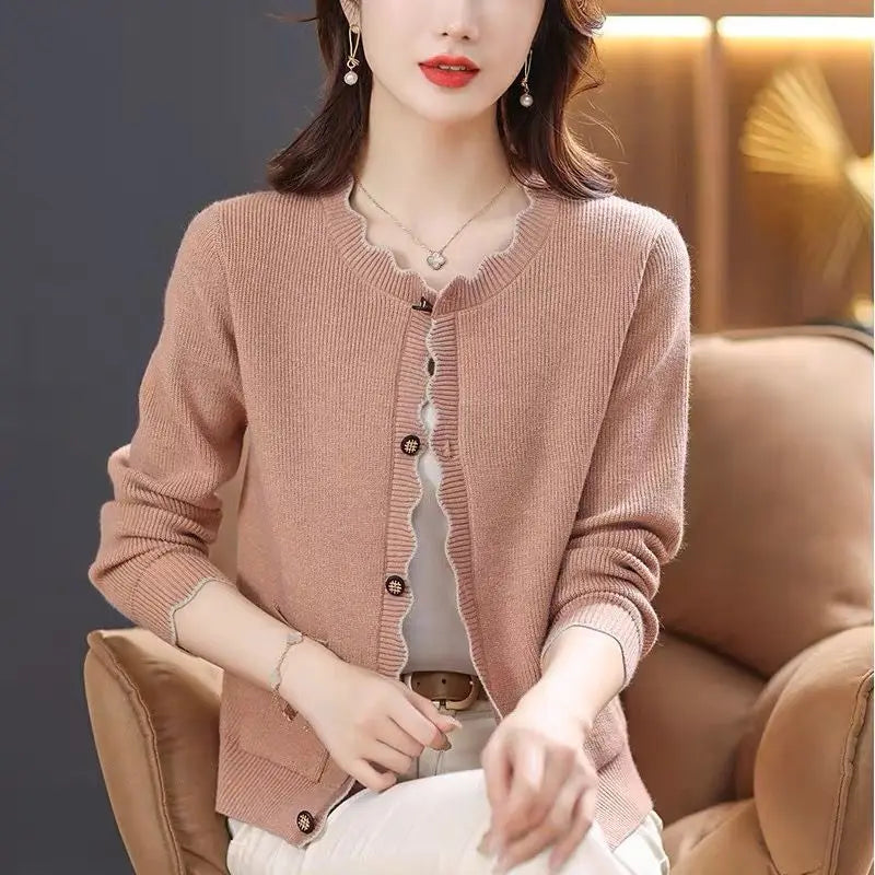 Autumn Winter 2024 Fashion Solid Color Women Knitted Cardigan Sweater Jacket Elegant Versatile Comfortable Ladies Tops - Matrix Studios