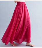 28-Color Mori Girl Literary Cotton Linen Dress Elastic Waist A-line Expansion Skirt Solid Color Ethnic Style Women Long Skirts - Matrix-studios.com