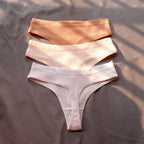 3 Pcs Seamless Ladies Ribbed Cotton Thong Simple Women's Low Waist Bikini Briefs Sports Girls Underwear Plus Size - Matrix Studios