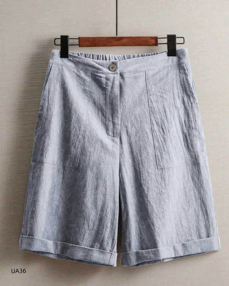 Comfort Ladies High Waist Cotton Linen Bermuda Shorts for Women Casual Loose Fit Summer Knee-Length fashion streetwear - Matrix Studios