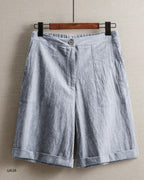 Comfort Ladies High Waist Cotton Linen Bermuda Shorts for Women Casual Loose Fit Summer Knee-Length fashion streetwear - Matrix Studios