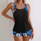 Printed Flower Tankini Set  Girl Swimwear Adjustable Strap Vest Bra Female Flower Shorts Bikini Drawstring Women Beach Set - Matrix-studios.com