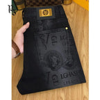 Spring and Autumn Korean Slim Jeans for Men 2025 High-end Luxury Clothing Black Printing Mid-waist Stretch Casual Pencil Pants - Matrix Studios