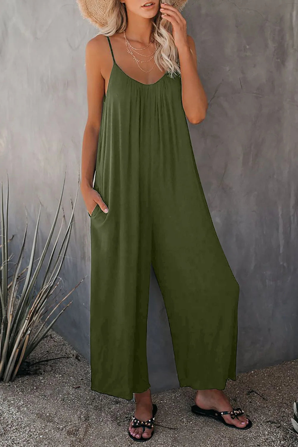 2026 High-Quality Strap Summer New Thick Pure Color Pocket Casual Women's Overall Pants - Matrix Studios