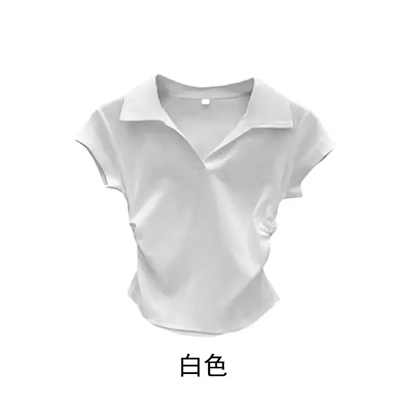 Polo TShirt Cotton Summer Sport T Shirt for Women Skinny Slim Basic Sexy Solid Grey Crop Top Short Sleeve  Casual Women Top Tee - Matrix-studios.com