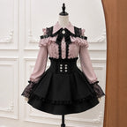 Y2k Japanese Kawaii Two-Piece Sets Long Sleeve Top + Short Skirt Sweet Women Casual Cute Print Bow Patchwork 2025 New Arrival - Matrix-studios.com