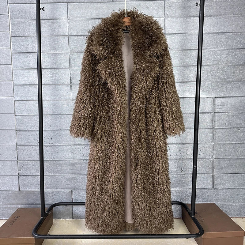 DEAT 2026 Autumn Winter New Fashion Beach Wool Faux Fur Coat For Women Suit Collar Solid Color Long Overcoat Female 11A07448 - Matrix Studios