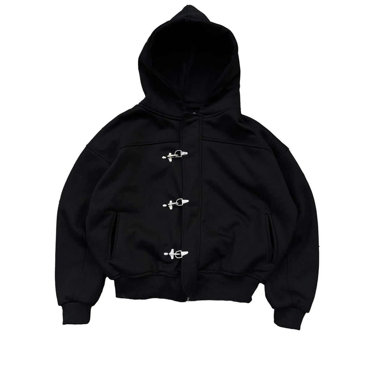 Fashionable American retro y2k design sense high street personality button solid color hoodie long sleeve pullover hoodie jacket - Matrix Studios
