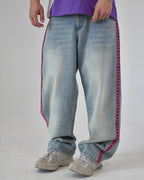 Y2K Men D4C JoJo High Waist Baggy Jeans Women Pink Heart Side Embroidery Loose Fit Washed Denim Pants Streetwear Wide Leg Pants - Matrix Studios