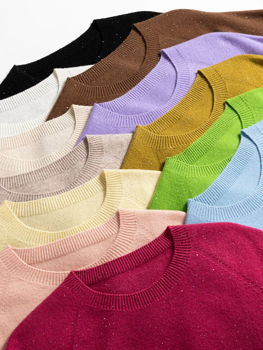 SuyaDream, 100%Merino Wool Pullovers for Woman, Round Neck, Short Sleeved Sweaters, 2025 Fall Winter Soft Warm Top, Pink, Olive - Matrix Studios