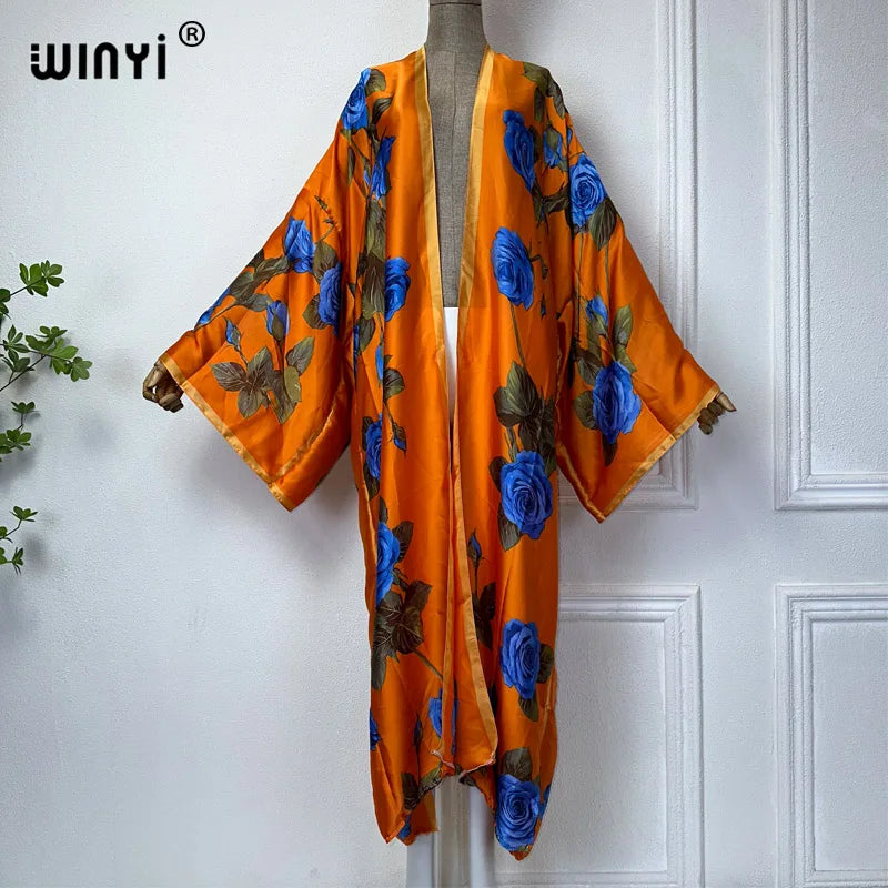 WINYI Summer Bohemian Kimono Beach Cover-Up Swim Suit Elegant African Women Boho Cardigan Sexy Holiday Long Sleeve Beach Dress - Matrix Studios