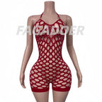 FAGADOER Sexy Hollow-out Rhinestone Patchwork Bodycon Rompers Woman Halter Sleeveless Backless Jumpsuits Female Party Clubwear - Matrix Studios