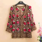 Three-Dimensional Flower Openwork Crocheted Sweater Cardigan Women's Spring And Autumn New Heavy Industry Joker Sweater 3XL Coat - Matrix Studios