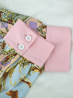Women 2 Piece Set Ornate Print Long Sleeve Button Shirt Top Pants Outfit Elegant Casual Vacation Matching Set - Matrix-studios.com