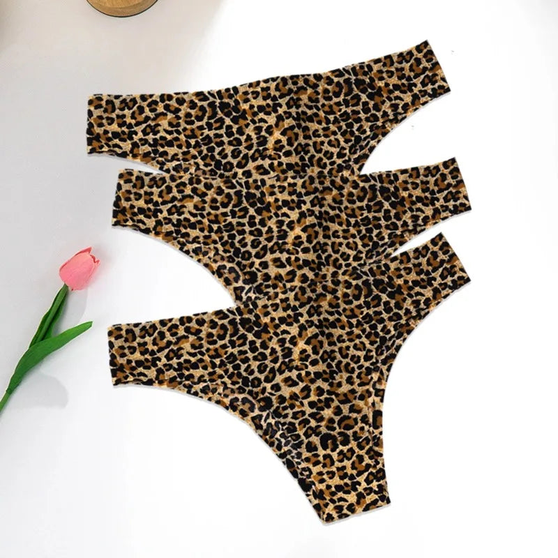 WarmSteps 3Pcs/Set Sexy Leopard Thongs Women's Panties Thongs 2024 New Female Underwear Seamless Printed Panties Ice Silk Briefs - Matrix Studios